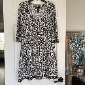 INC Pattern Retro Black & White Midi Dress, Size L